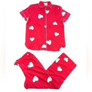 The Loft red whimsical heart print Valentine’s Day two piece pajama set NWT SM